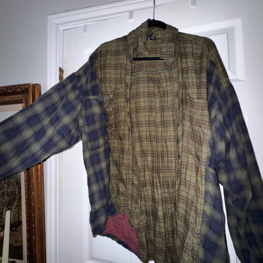 Angie Green and Blue Lightweight Shirt Jacket with Plaid Pattern